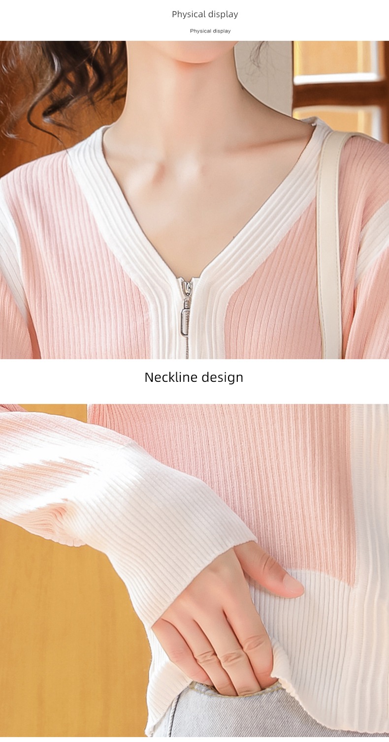 Little fragrance Pachachi Color matching fashion V-neck jacket