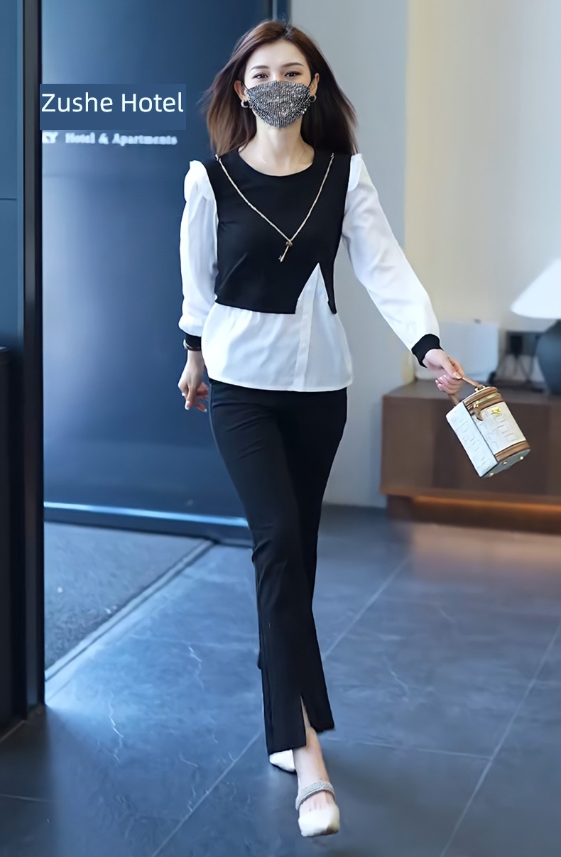 ma'am Chiffon shirt autumn Flared trousers fashion suit