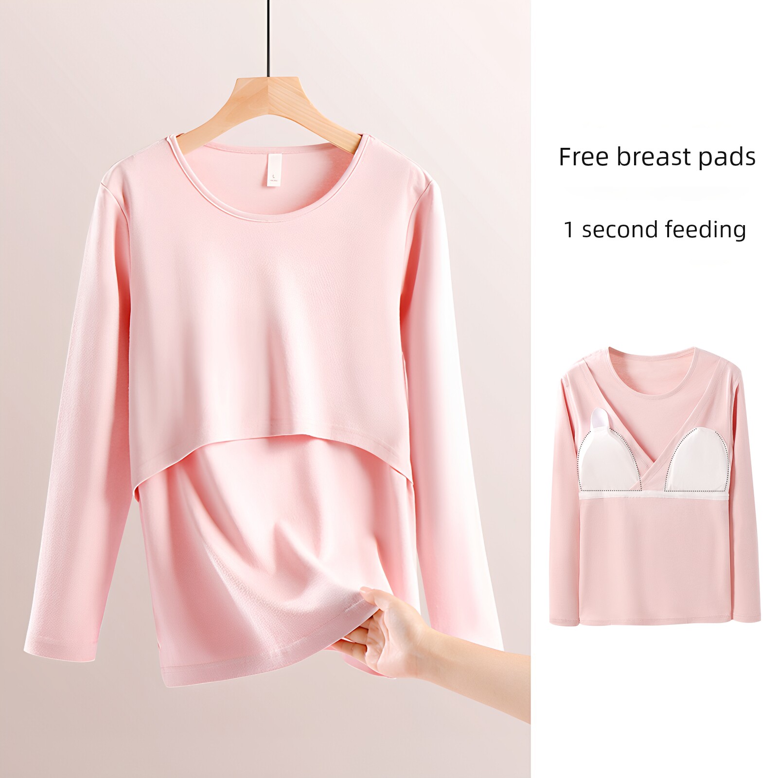 Breastfeeding Top Tops Pure Cotton Maternity Thermal Underwear Autumn and Winter Nursing Pajamas Confinement Clothing Bottoming Shirt with Chest Pad — 6