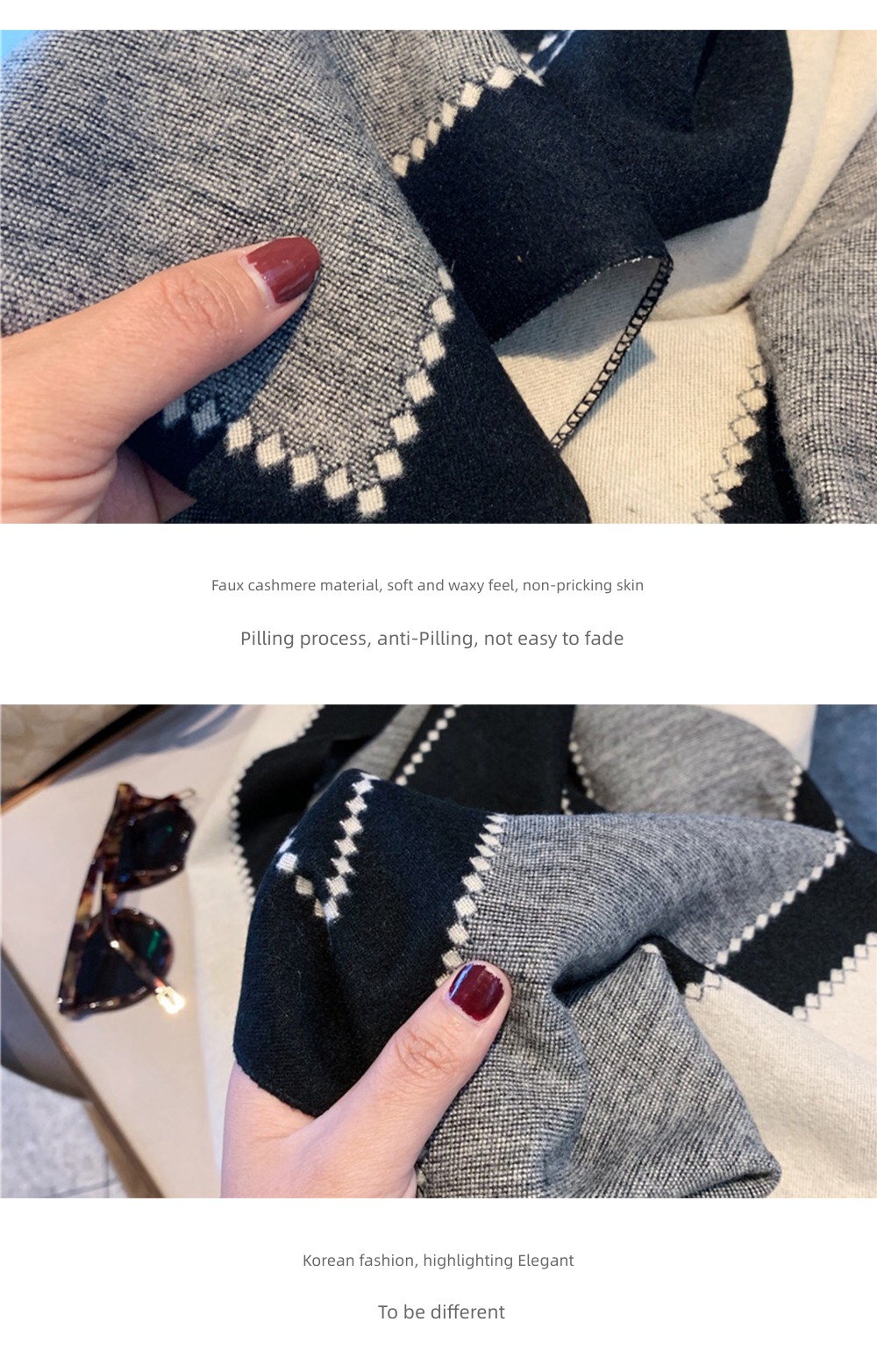 female Autumn and winter Simplicity atmosphere Color matching thickening two-sided scarf