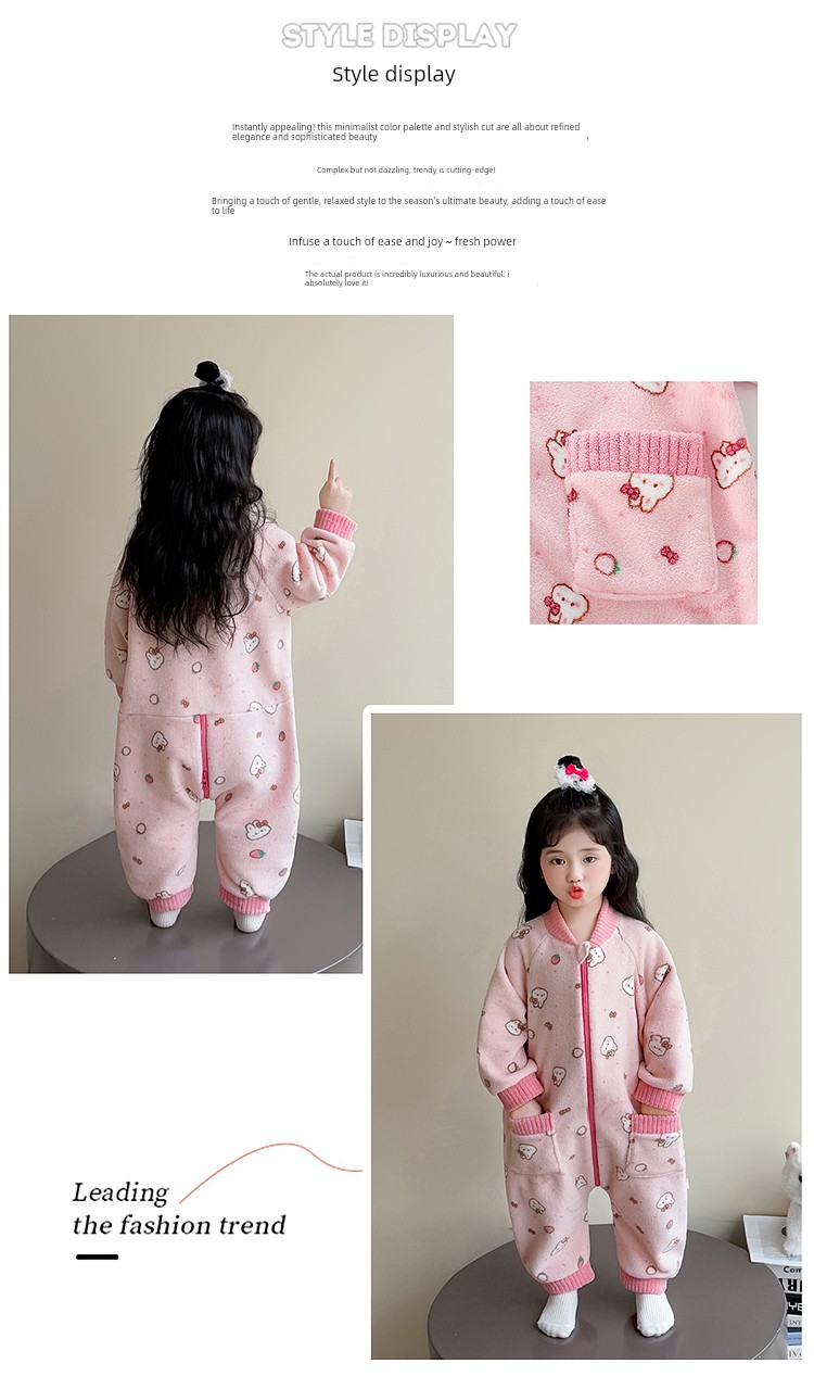 Children's One-Piece Pajamas, Autumn and Winter Fleece-Lined Girls' Flannel Home Clothes, Winter Anti-Kick Quilt, Baby Sleeping Bag — 5