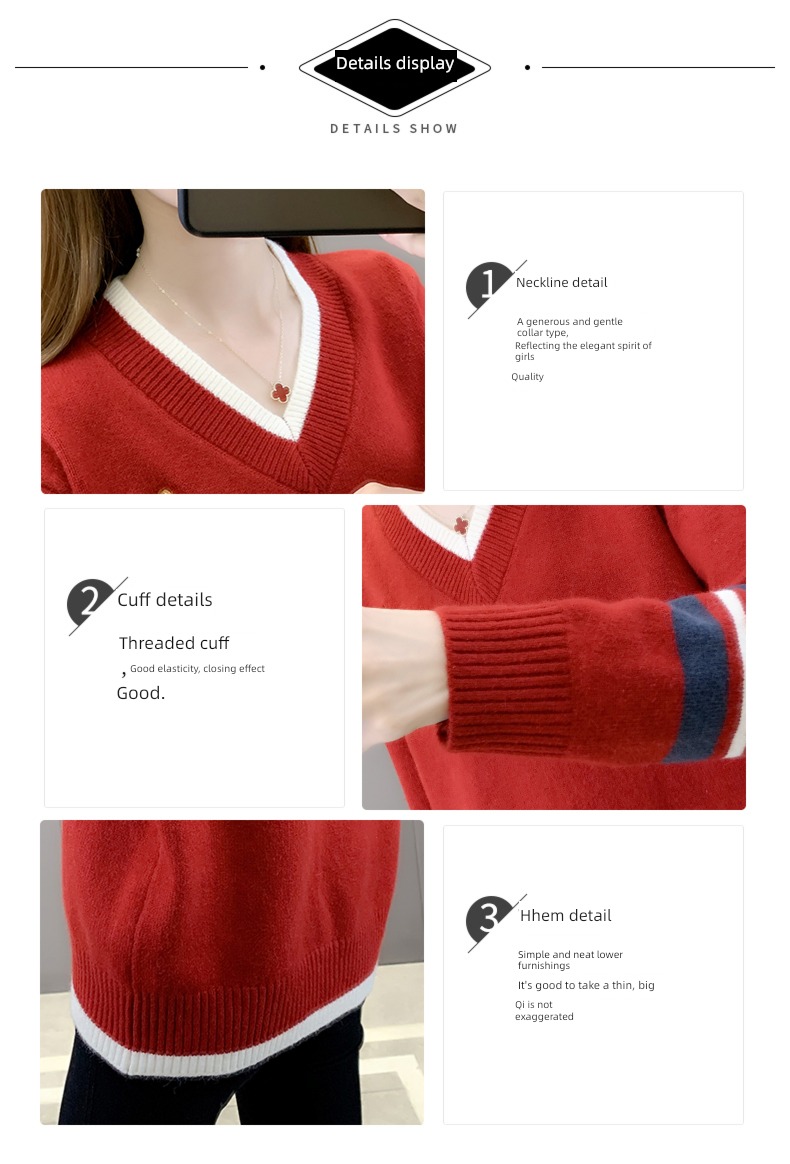 Autumn clothes easy Academic atmosphere Undershirt V Collar sweater
