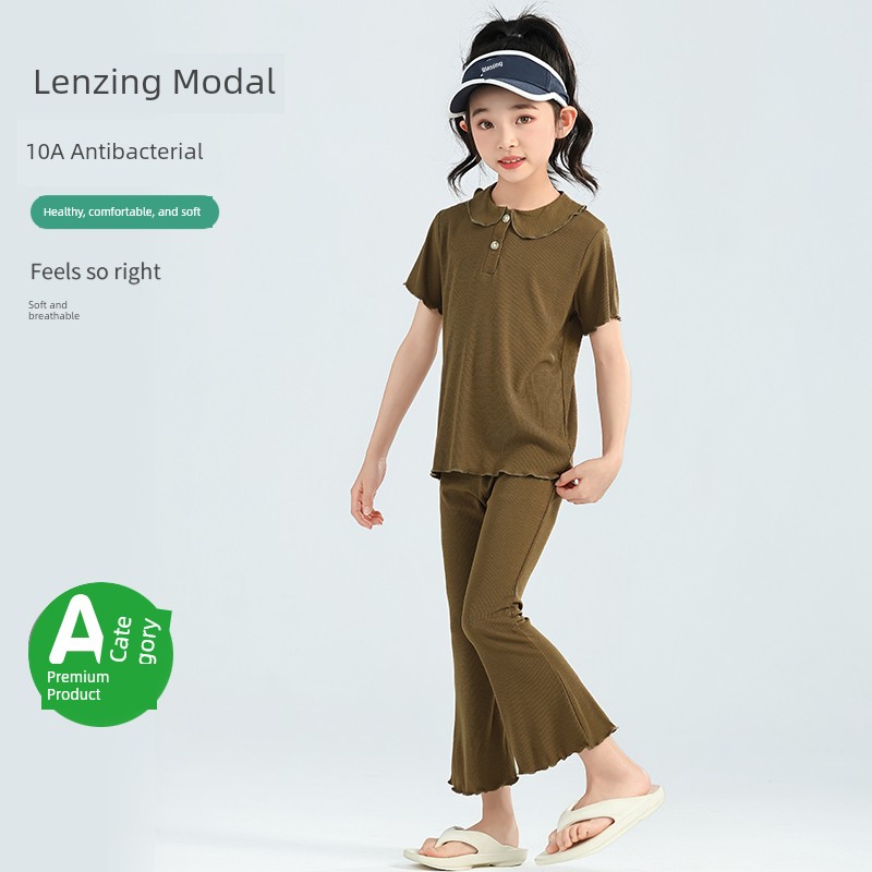 Category a Girls' Flared Pants, Summer Thin Leggings, Black Children's Cropped Pants, Modal Baby Flared Pants, White — 4