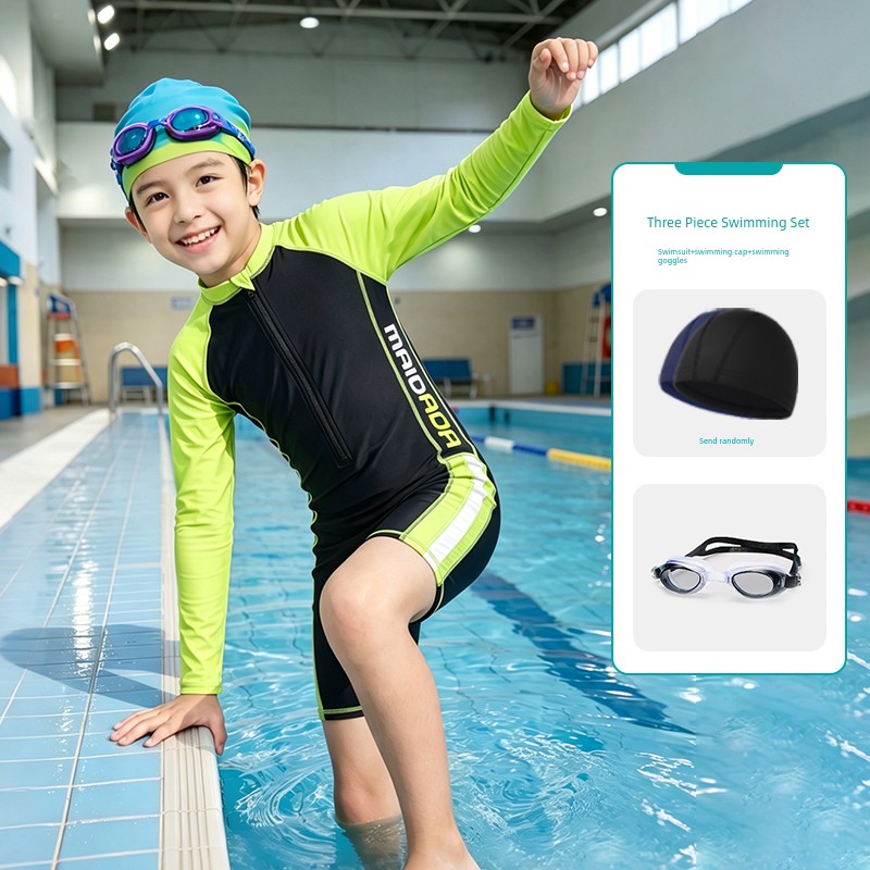 Quick-Drying Boys' Swimming Pool Professional Training Swimsuit One-Piece Original Yarn Sun Protection 2026 New Children's Swimwear for Boys — 1
