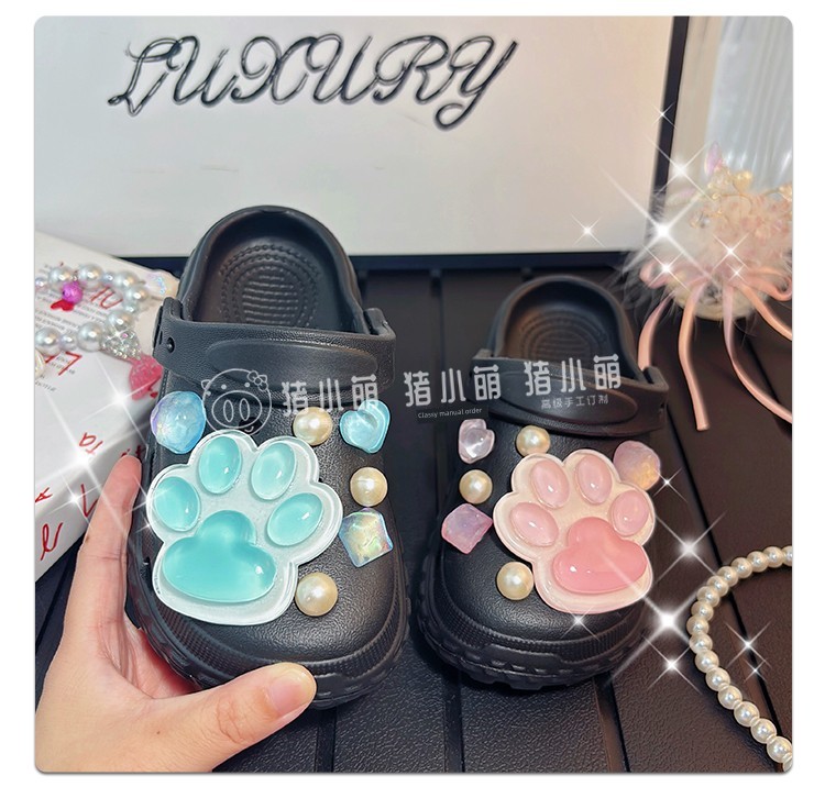Cat's Paw Hole Shoes Girl White One-Piece Slippers Kids Swimming Outdoor Non-Slip Soft Bottom Western Style Wet Summer — 14