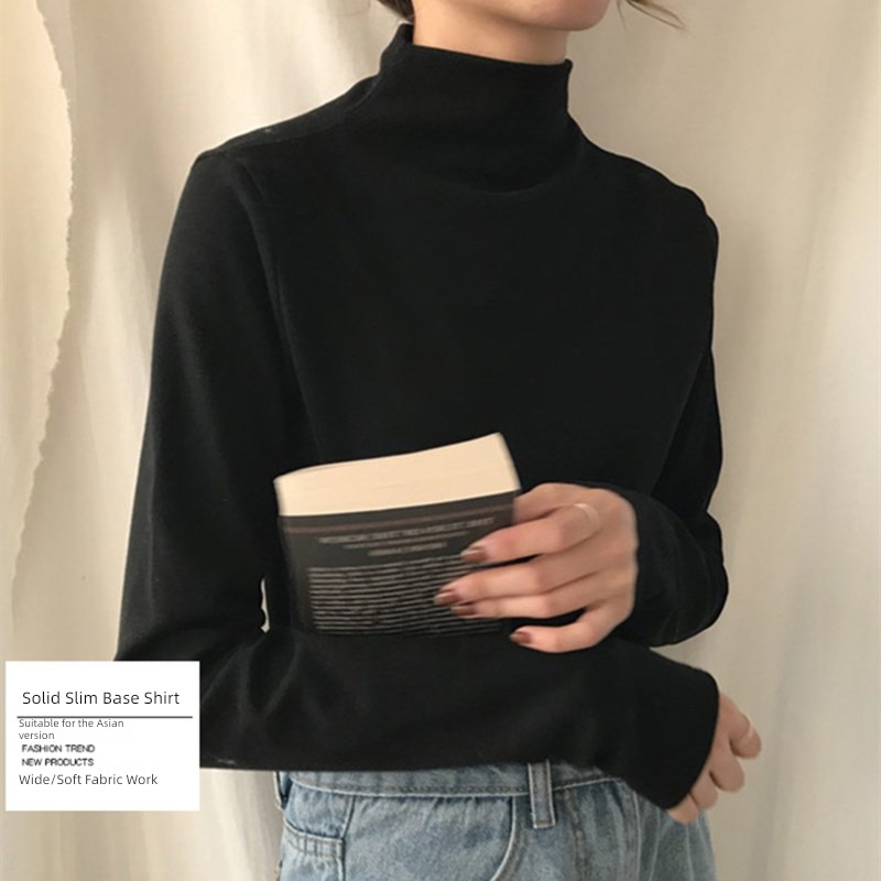 Autumn and winter Scheming Foreign style Half high collar Plush Long sleeve T-shirt