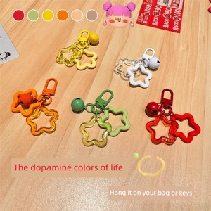 Ins Colorful Acrylic Hollow Five-Pointed Star Keychain Pendant Colorful Bell Accessories Earphone Case Bag Decoration
