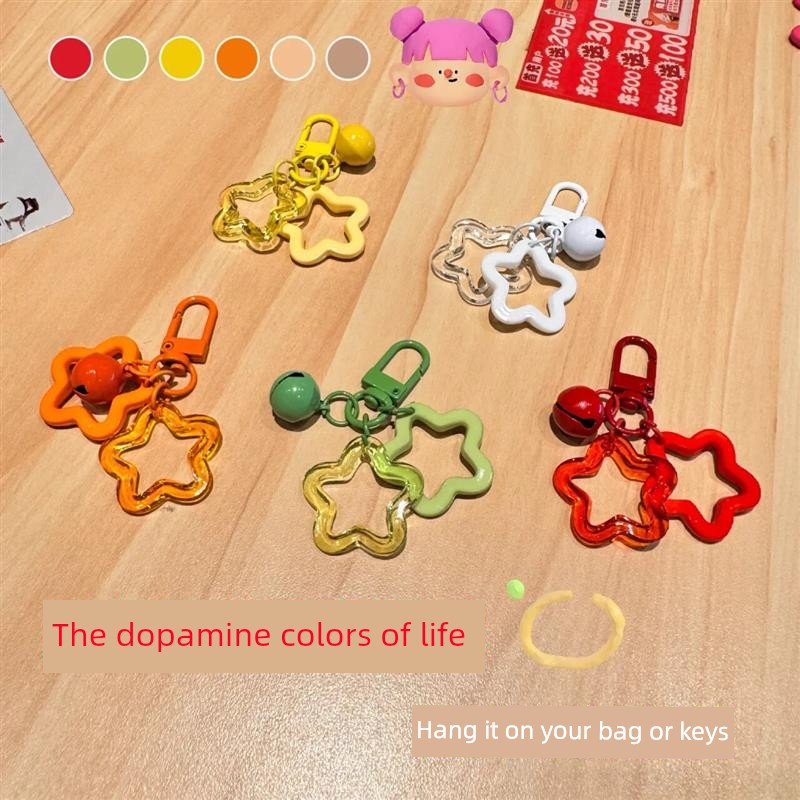 Ins Colorful Acrylic Hollow Five-Pointed Star Keychain Pendant Colorful Bell Accessories Earphone Case Bag Decoration