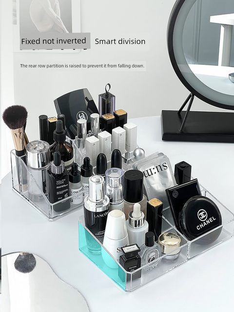 Desktop cosmetic storage box dressing table skin care products shelf acrylic dormitory transparent lattice lipstick box