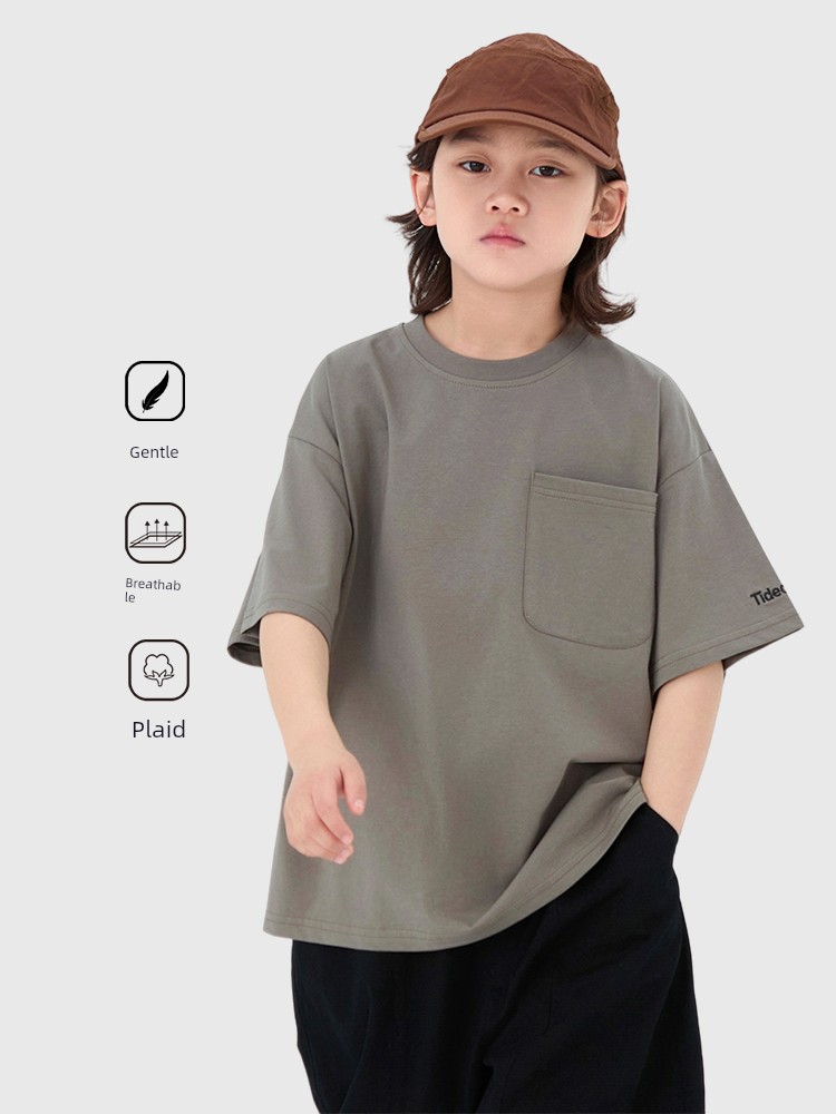 Dingdingjia Children's Clothing Boys' Short-Sleeved T-Shirt 2026 New Style Children's Casual Solid Color Loose Breathable Top for Boys Handsome 6 — 8