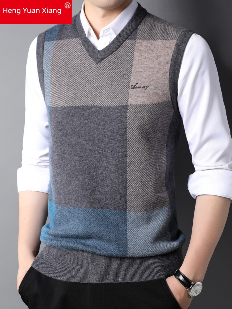 hyz  Pure wool Color contrast middle age waistcoat vest