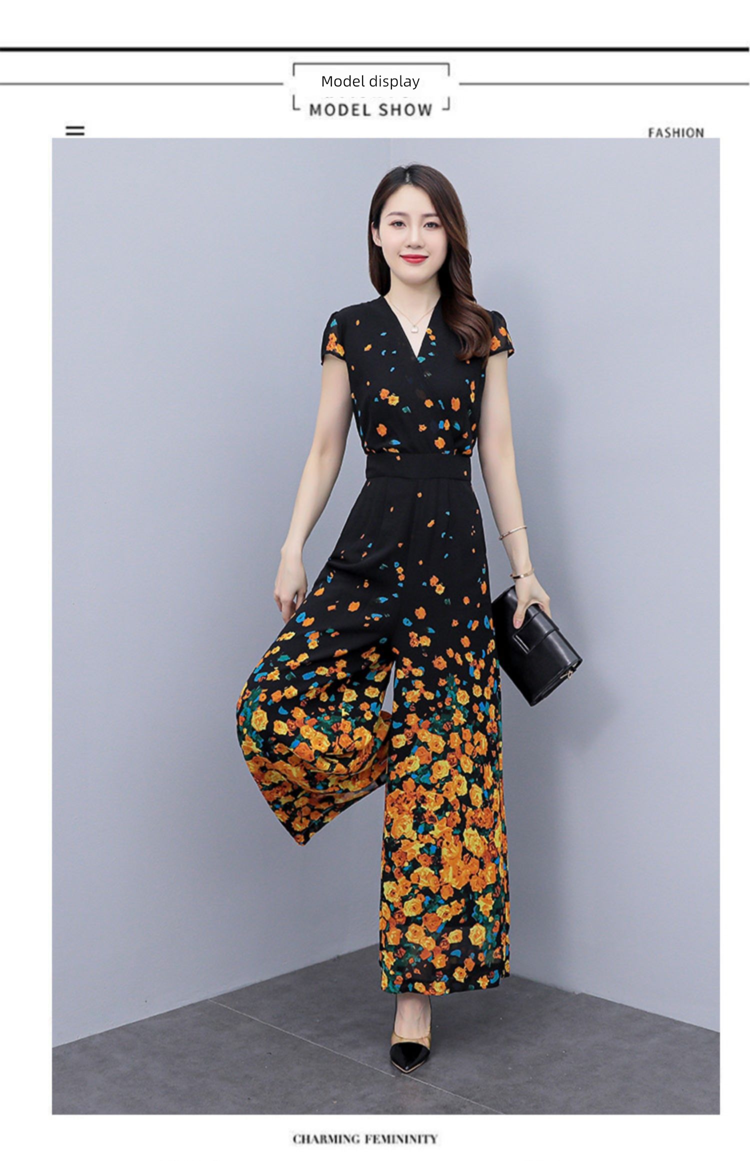 unique Advanced sense Chiffon Broken flower summer wear Jumpsuit