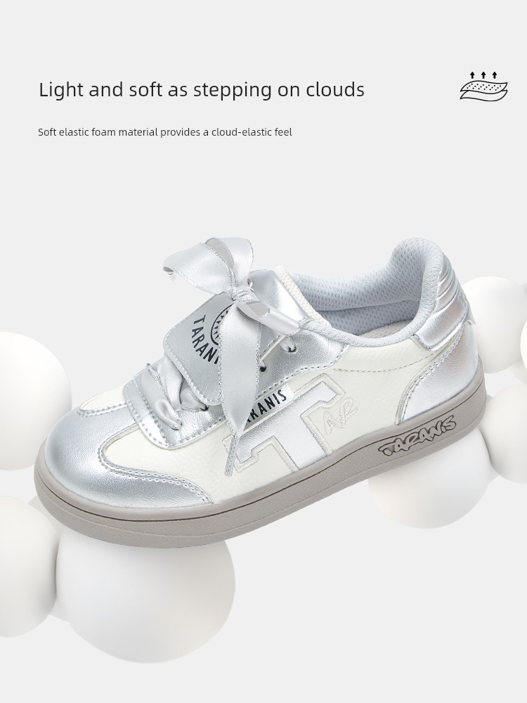 Tyrannis Children's Training Shoes, New Spring and Autumn Sneakers for Girls, T-Toe Silver Cover Ballet Casual Sports Shoes — 3