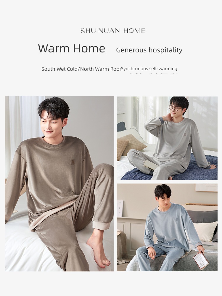 male Island velvet keep warm Spring and Autumn thickening Big size pajamas
