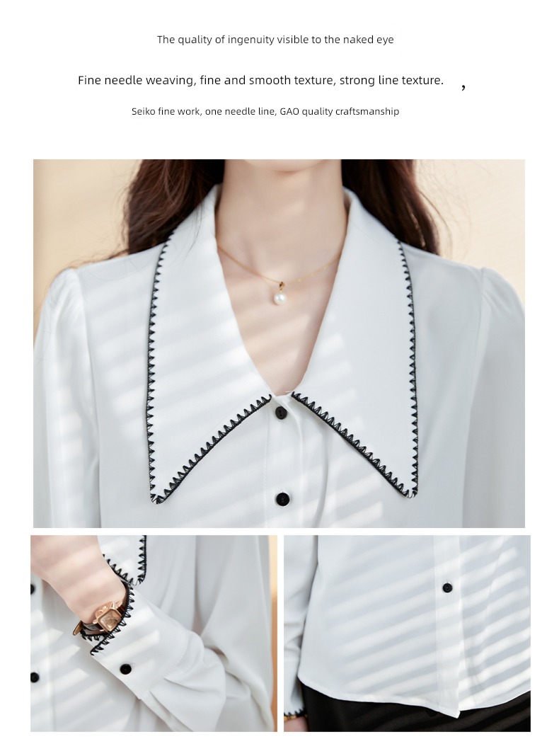 black Long sleeve Sense of design Early autumn Chiffon jacket shirt
