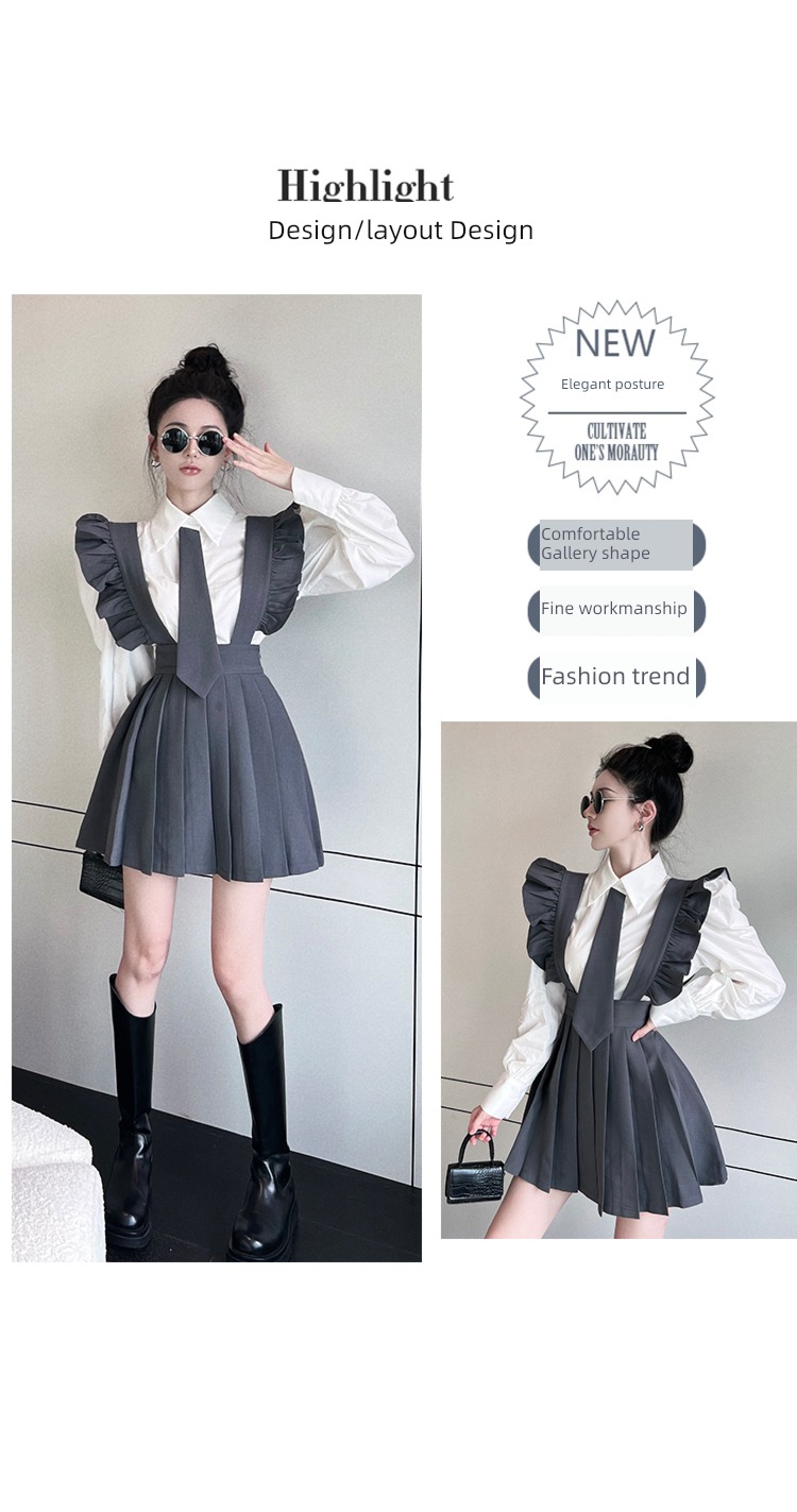 Autumn and winter Minority French Pleat Two piece suit shirt