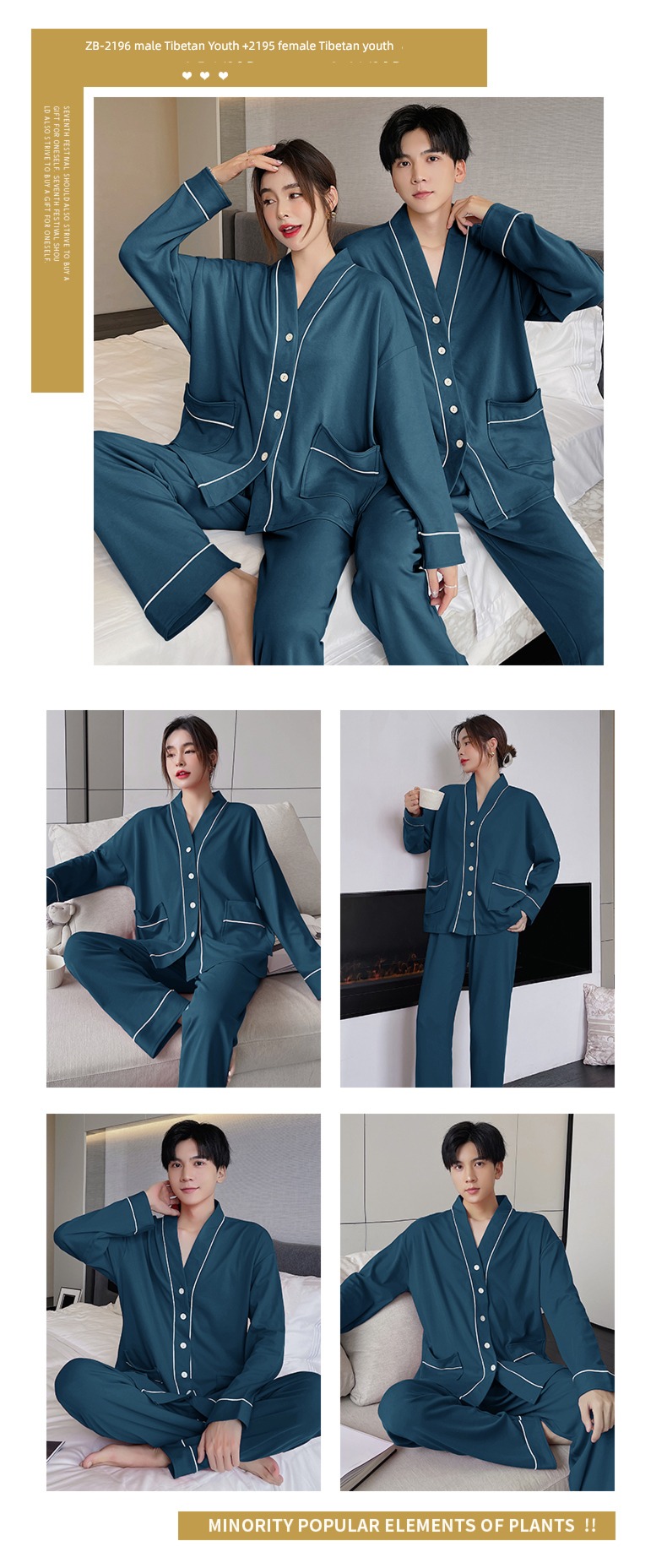 summer female Spring and Autumn Long sleeve man Cotton lovers pajamas
