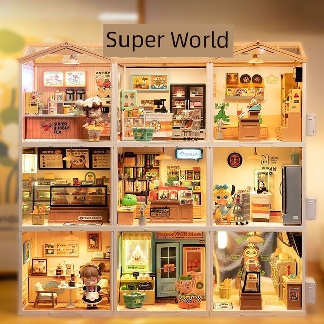 Ruole Super World Hut Store Milk Tea Shop Kitchen Living Room Girls Birthday Gift Diy Hut Assembly