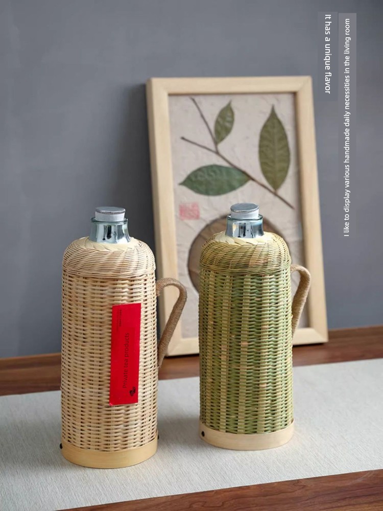 Traditional Bamboo Weaving Hot Water Bottle for Home Use, Purely Handmade Chinese Style, Large Capacity Insulated Flask for Tea Room and Restaurant, Water Boiler