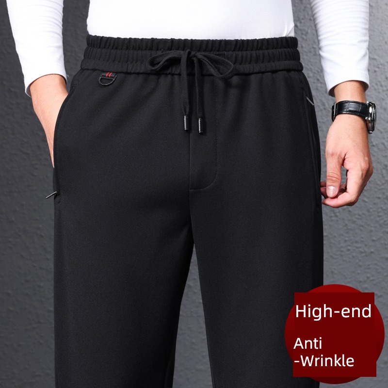 Straight cylinder Middle aged and elderly Plush thickening Autumn and winter Sports pants