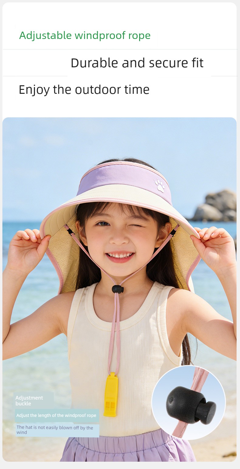 Kalmei Children's Sun Protection Hat for Boys and Girls, Large Brim Sun Hat with Shawl, Summer Open-Top Hat, Uv Protection — 14