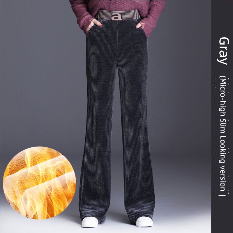 High waist Show thin easy Sagging sensation Velvet Flared trousers thickening