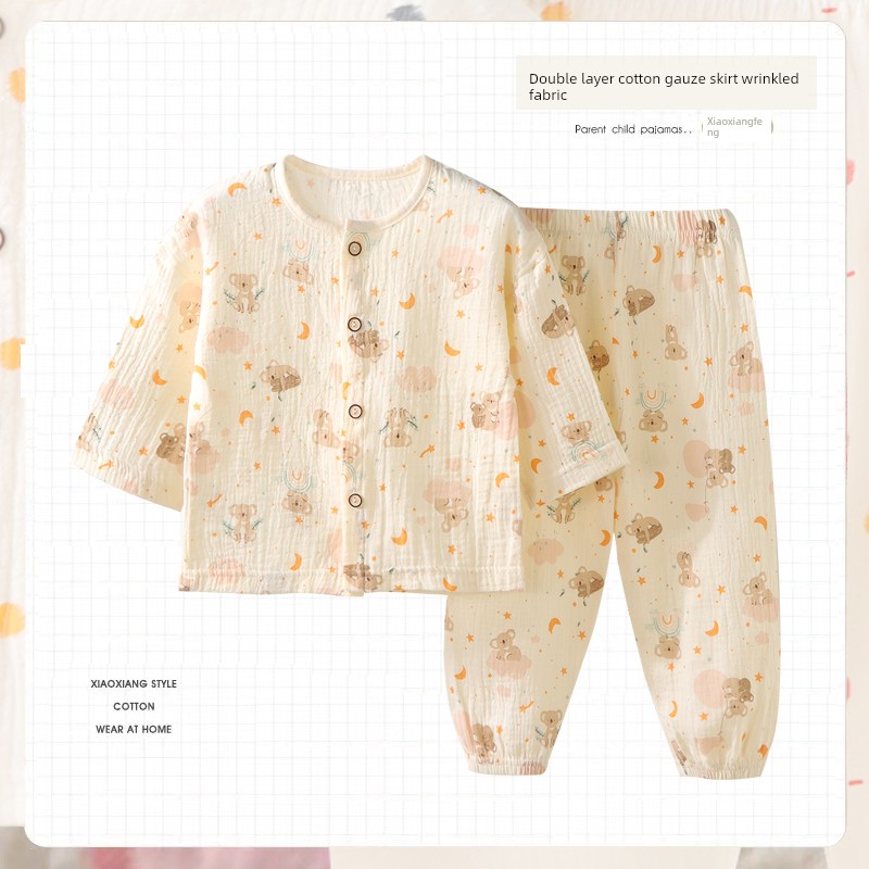 Children's Home Wear 2025 Spring and Autumn New Style Class a Pure Cotton Set for Boys and Girls, Long-Sleeve Long-Pants Pajamas, Air-Conditioning Clothing — 1