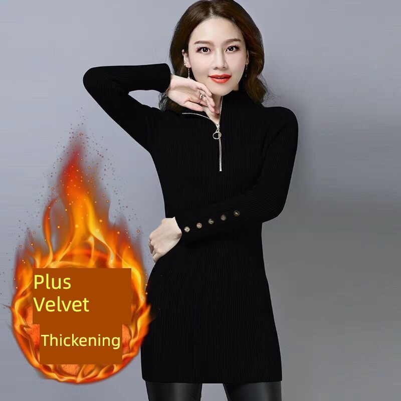 Autumn and winter Medium length Plush thickening keep warm fashion sweater