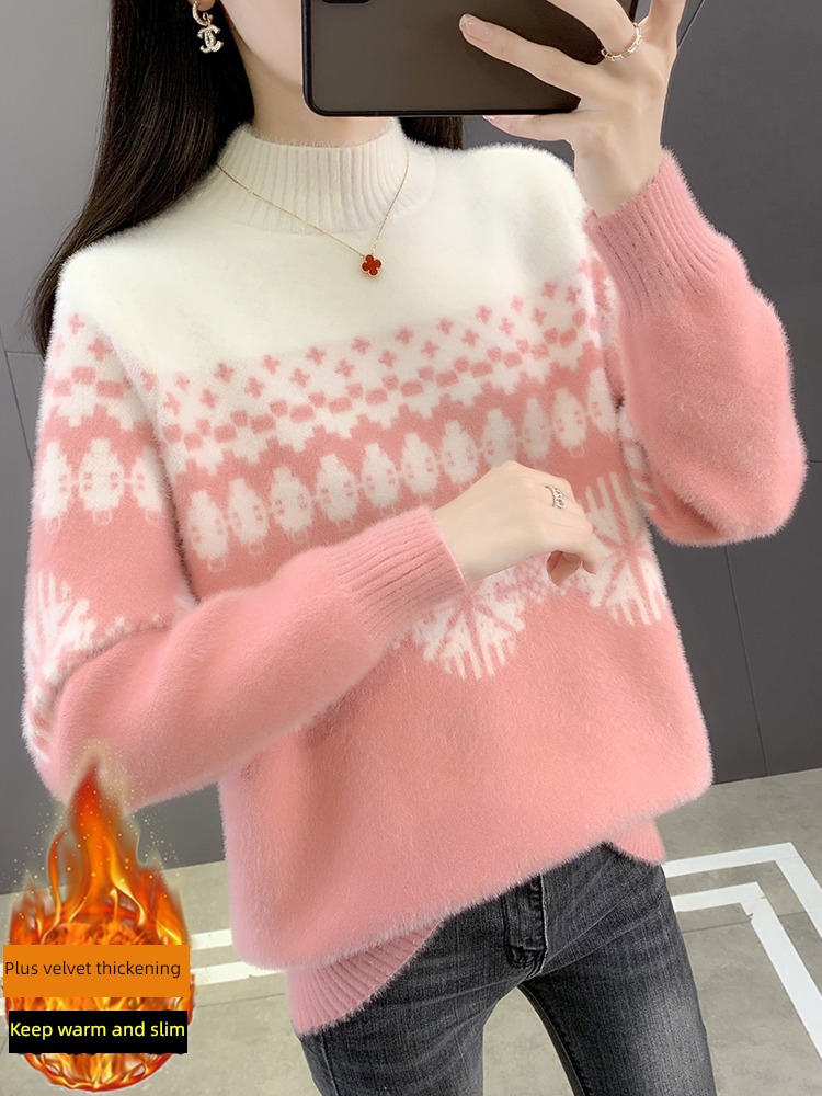Imitation mink velvet Inner lap Hot money Lay a foundation Half high collar sweater