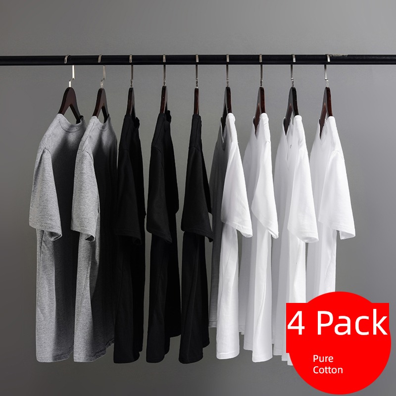 4 piece man V-neck daily pure cotton jacket Short sleeve T-shirt