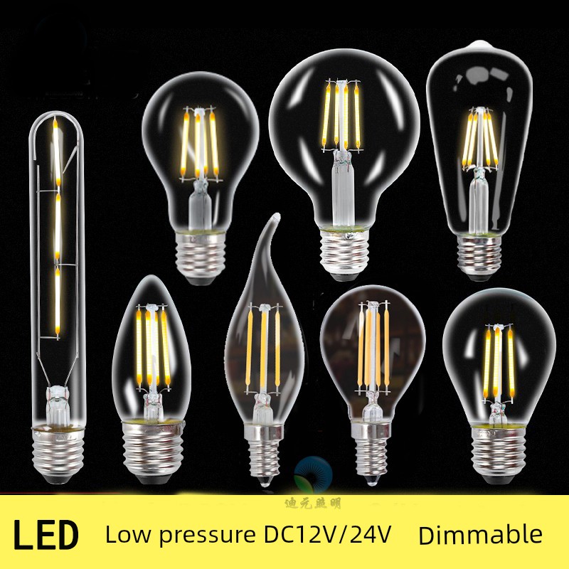 Dc12v Led Edison Bulb E27 Low Voltage DC 24V Dimmable E14 Tungsten Lamp Outdoor Waterproof Light Source