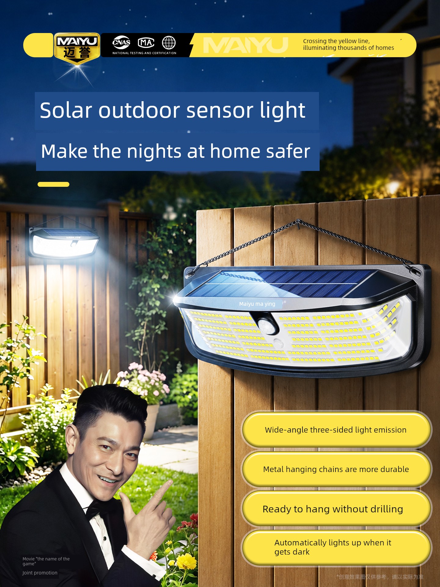 Solar Outdoor Garden Light with Automatic Lighting, Home Human Body Sensor, New Rural Model, Outdoor Waterproof Wall Light for Doorways