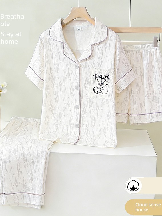 Children's Pajamas for Boys 2026 New Style Cloud Cotton Short-Sleeved Medium and Large Kidsren's Summer Thin Three-Piece Set for Boys That Can Be Worn — 5