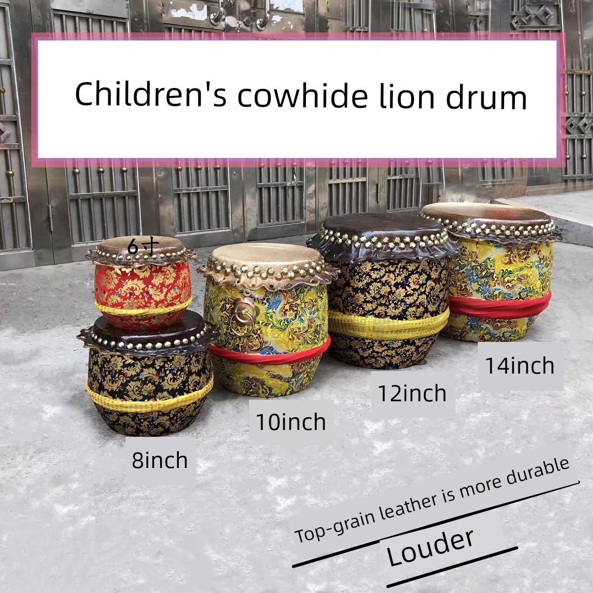 Foshan Lion Drum Children's Cowhide Drum Lion Dance Drum Kindergarten Kids' Lion Awakening Drum Small Drum Youth Practice Gong and Drum Musical Instrument Drum