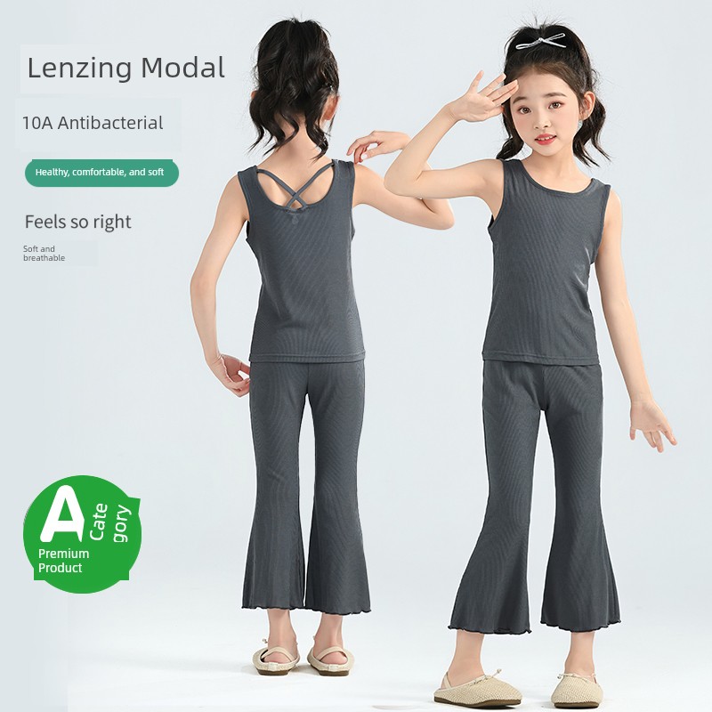 Category a Girls' Flared Pants, Summer Thin Leggings, Black Children's Cropped Pants, Modal Baby Flared Pants, White — 7