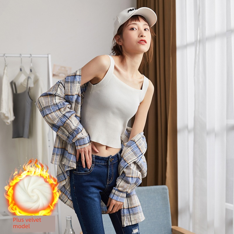 Tang Shi Plush Sense of design knitting Lay a foundation jacket camisole