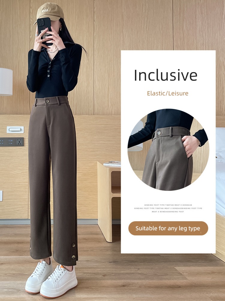 Smoke pipe Plush Hot money easy High waist leisure time Wide leg pants