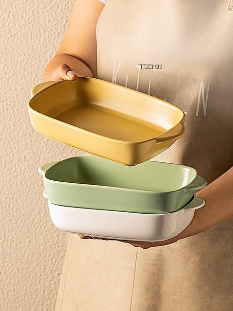 Modern Housewife Baked Rice Plate Ceramic Double-Ear Baking Bowl Household Microwave Plate Premium Baking Bowl Oven Special Bowl