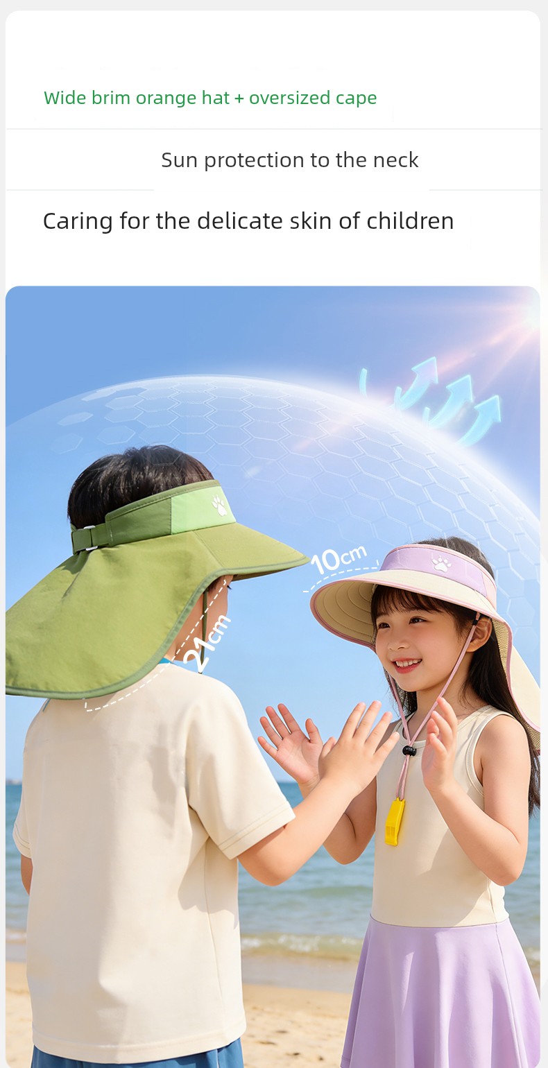 Kalmei Children's Sun Protection Hat for Boys and Girls, Large Brim Sun Hat with Shawl, Summer Open-Top Hat, Uv Protection — 5