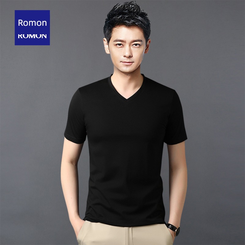 Romon V-neck pure cotton man Undershirt Short sleeve T-shirt