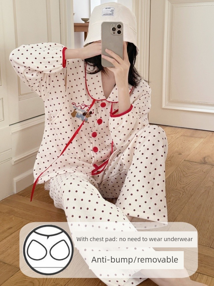 Spring, Autumn, and Winter Maternity Pajamas with Chest Pads, Thickened Air Cotton, No Need to Wear Underwear, Layered Maternity Sleepwear with Hood Set — 4