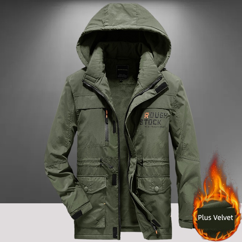 Autumn and winter Plush Jacket man leisure time charge Medium length jacket outdoors Quick drying ventilation keep warm Cold proof loose coat male
