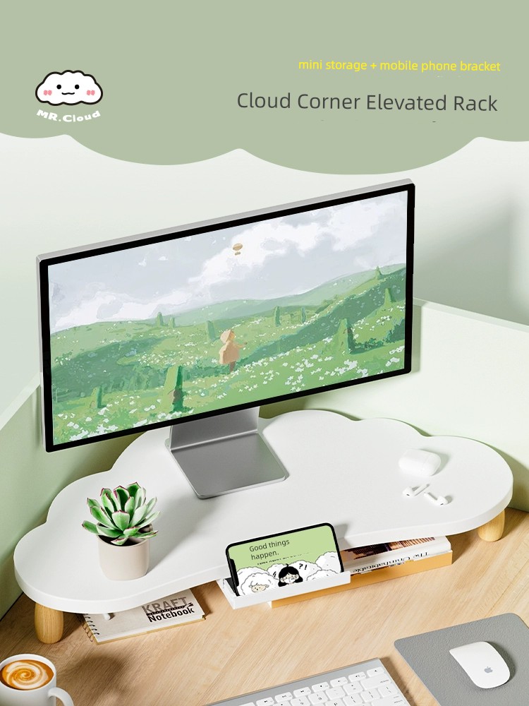 禾木夕 桌面轉角支架 雲朵形 顯示器增高架 三角形 可收納 多功能 筆記本電腦增高架 (8.3折)