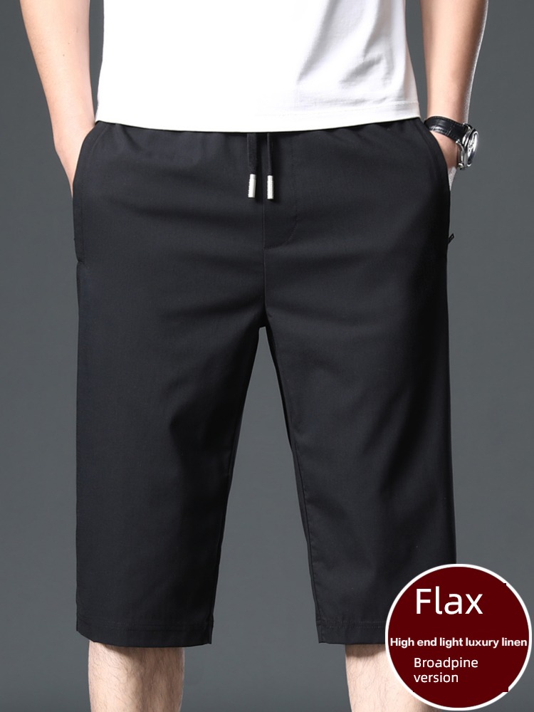 dad Cropped Trousers Straight cylinder easy High waist leisure time flax