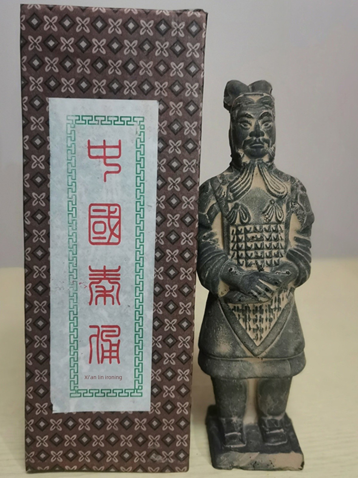 Xi'An Terracotta Warriors Tourist Souvenirs, Blue Stone-Colored Single Figurine Boxed Terracotta Warriors Ornaments, Special Crafts for Foreigners