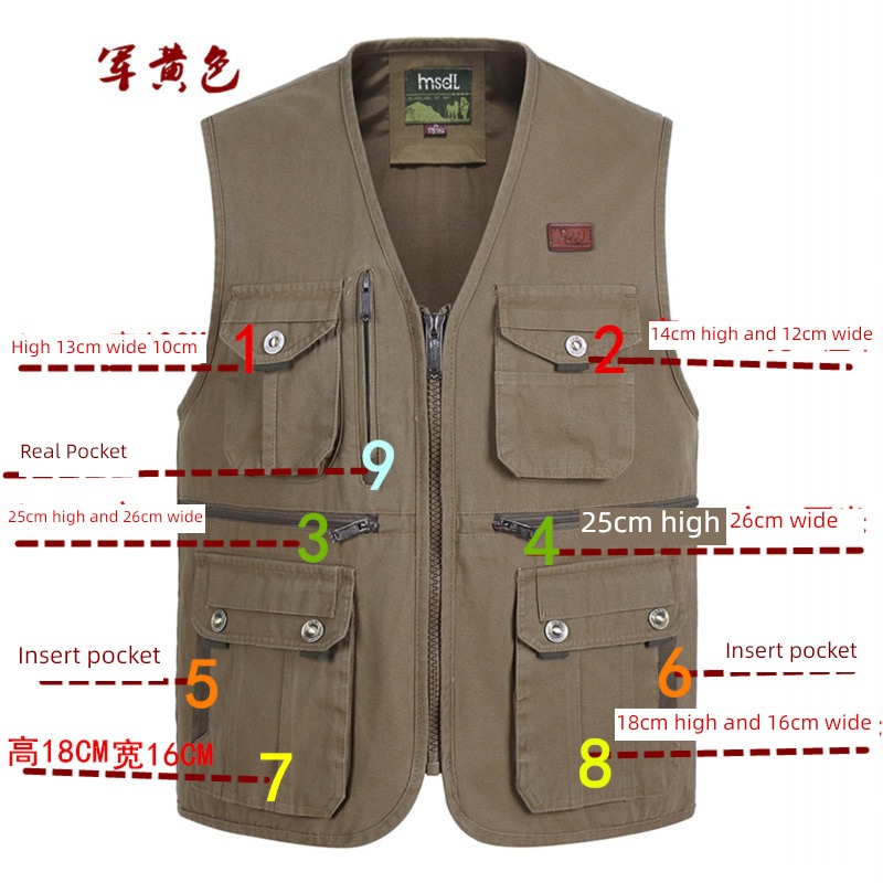 spring and autumn Outdoor leisure pure cotton Dad Costume go fishing Vest