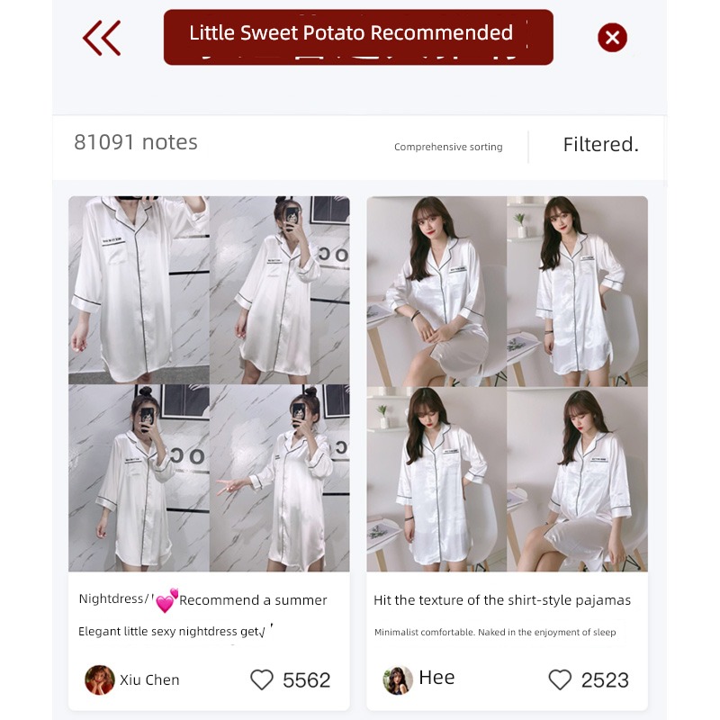 Mrs. sley Little sexy summer silk shirt pajamas