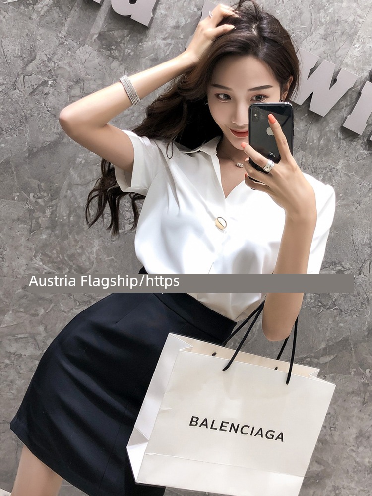 spring and autumn shirt V-neck white Chiffon occupation jacket