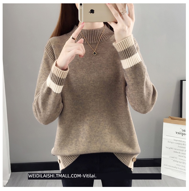Half high collar easy Plush thickening knitting ma'am sweater