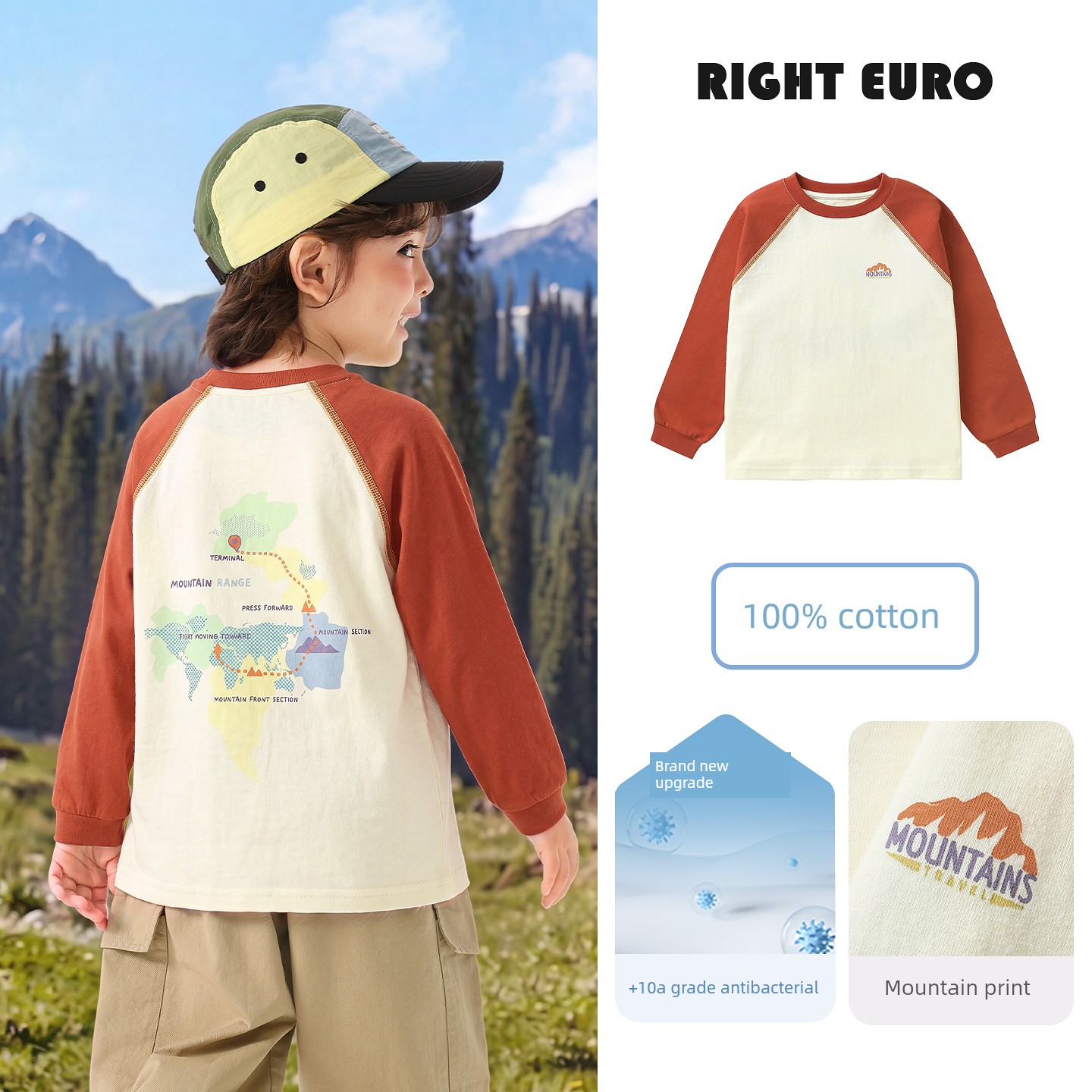 Right-Ou Boys' Long-Sleeved T-Shirt 2026 Spring and Autumn New Style Toddler Color-Blocked Round-Neck Top Loose Casual Base Shirt — 1